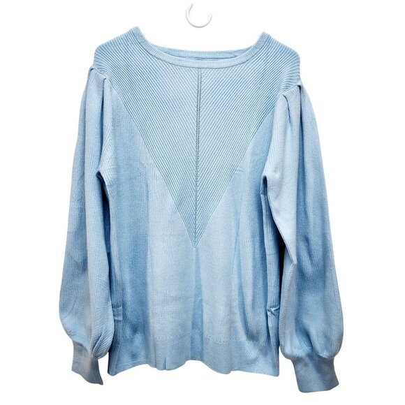 Light Blue Knitted Pullover Sweater Womens Size 2XL Ribbed Pattern Puff Sleeves - Picture 12 of 12